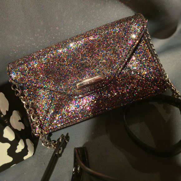 Nine West Envelope Crossbody w/ Snap Close - Silver, Black & Multi Color Sequins - Picture 3 of 11